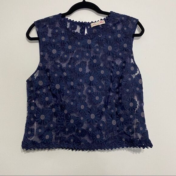 Alannah Hill‎ Navy Blue Daisy Sheer Top - Picture 9 of 9